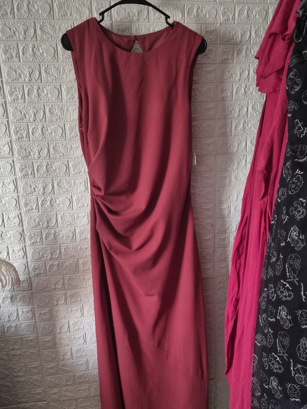 Sleeveless Burgundy Draped maxi  Dress Amsale